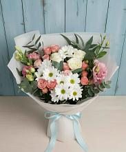 Букет цветов из:  Розы, Лизиантусы и Хризантемы в Долгое Ледово