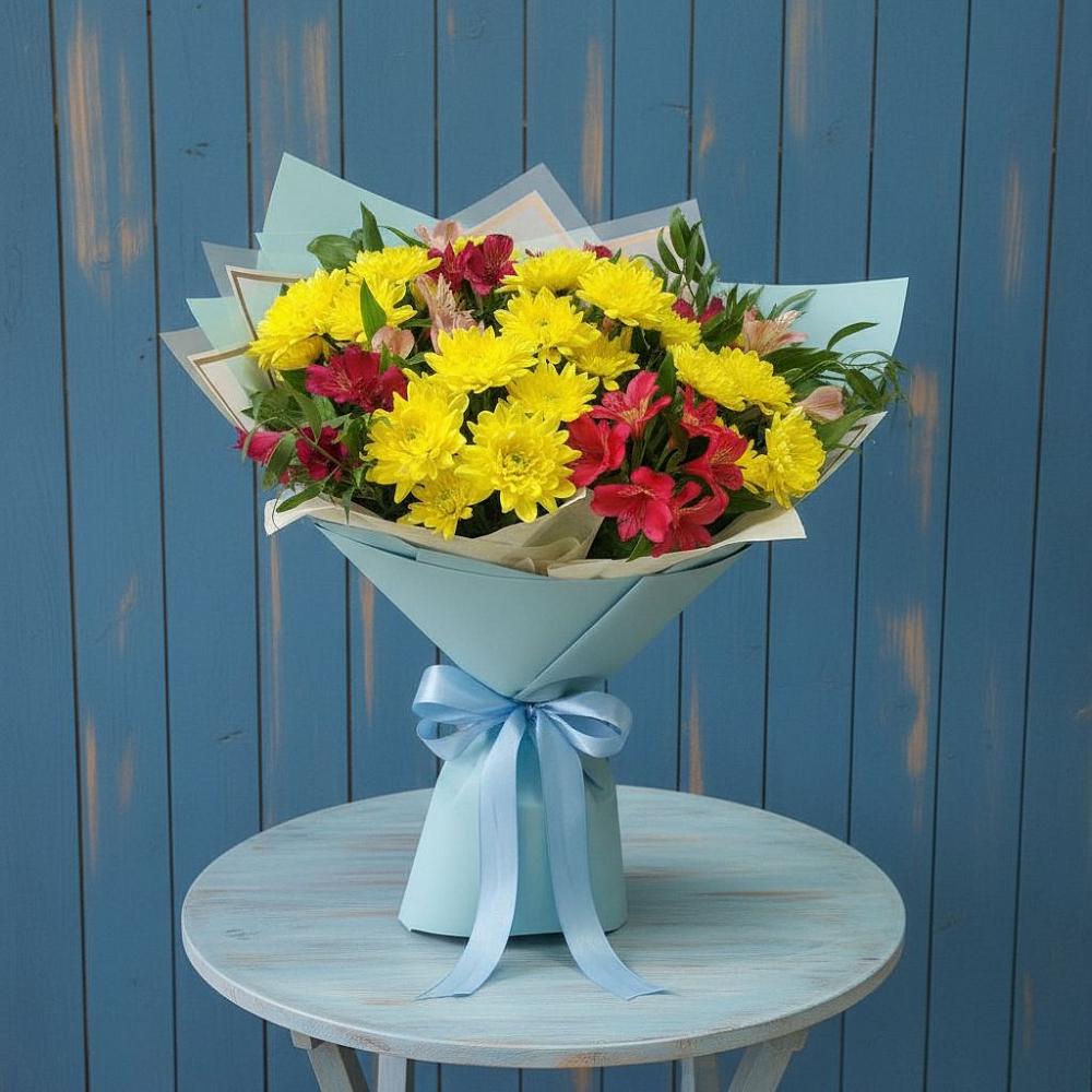 Букет цветов из: Альстромерии и Хризантемы в Долгое Ледово