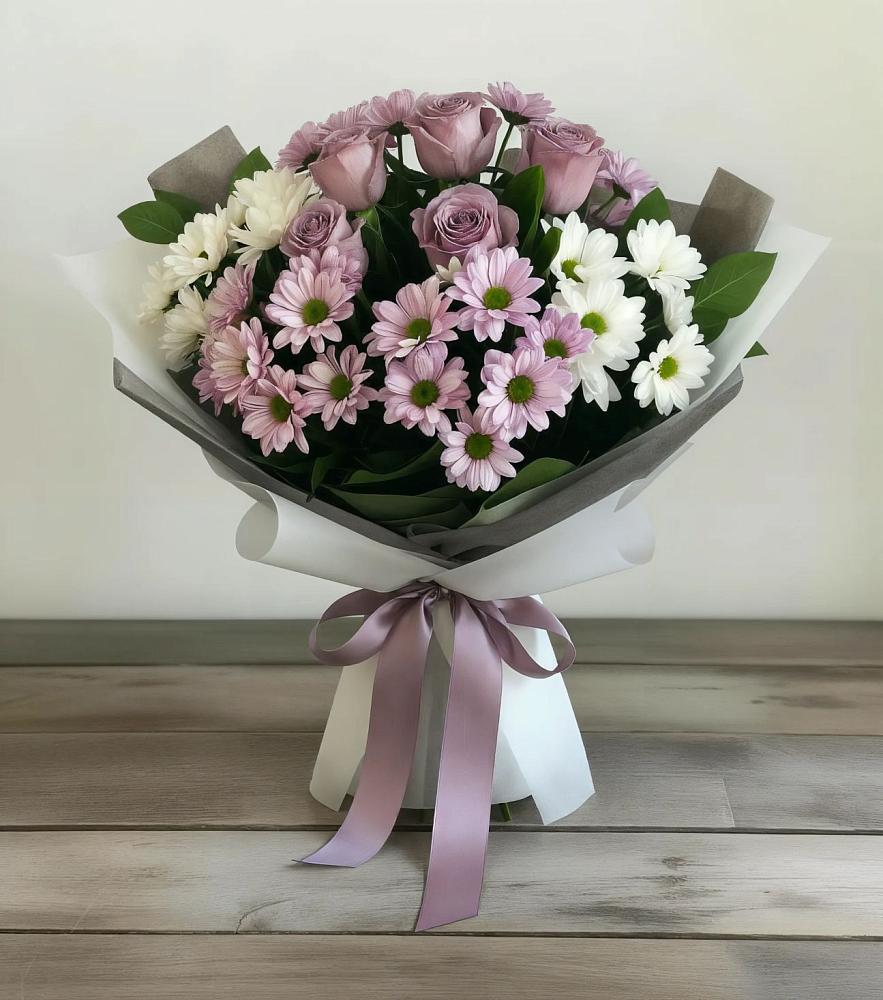 Букет цветов из: Хризантемы и Розы в Долгое Ледово