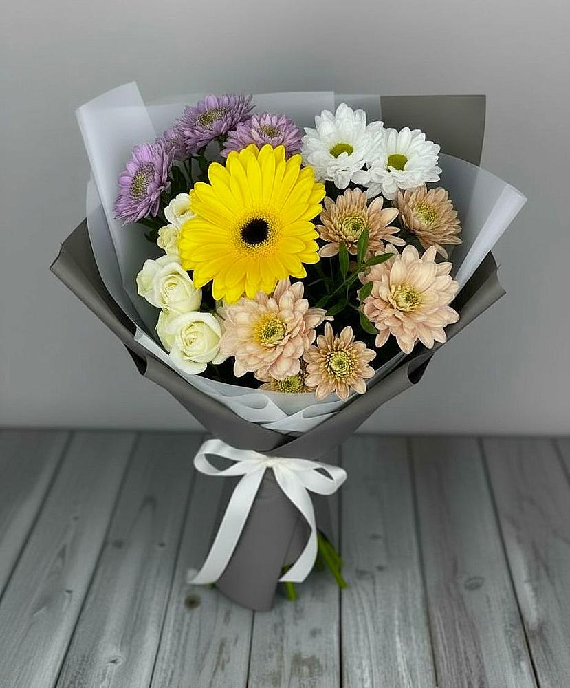 Букет цветов из: Розы, Герберы и Хризантемы в Долгое Ледово