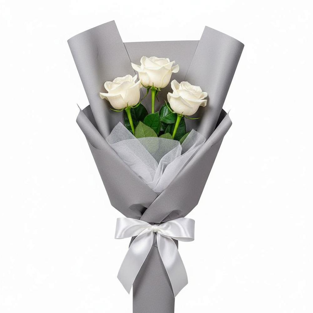 Букет 3 белые розы в Долгое Ледово