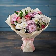 Букет цветов из:  Хризантемы, Альстромерии и Розы в Долгое Ледово