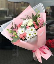 Букет цветов из:  Розы, Лизиантусы и Хризантемы в Долгое Ледово