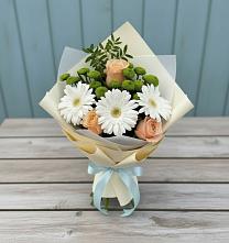 Букет цветов из:  Герберы, Розы и Хризантемы в Долгое Ледово