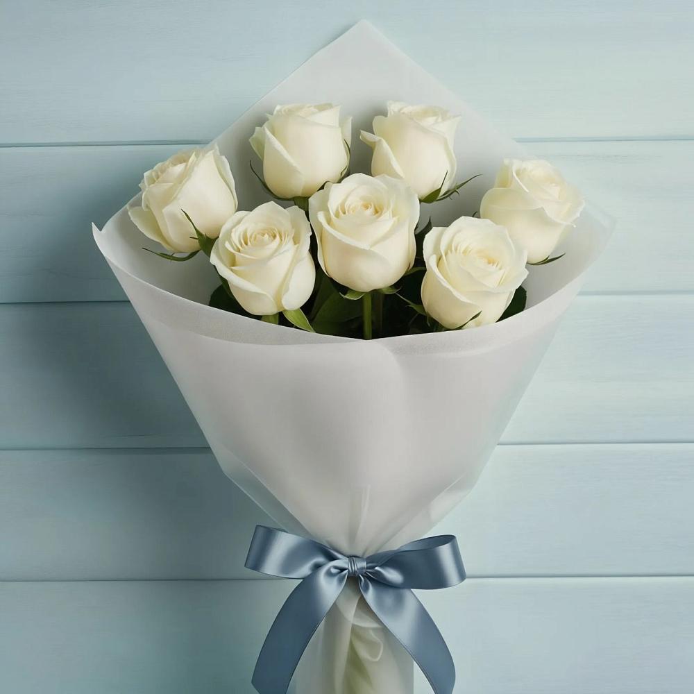 Букет 7 Белых роз Эдлесс Лав в Долгое Ледово
