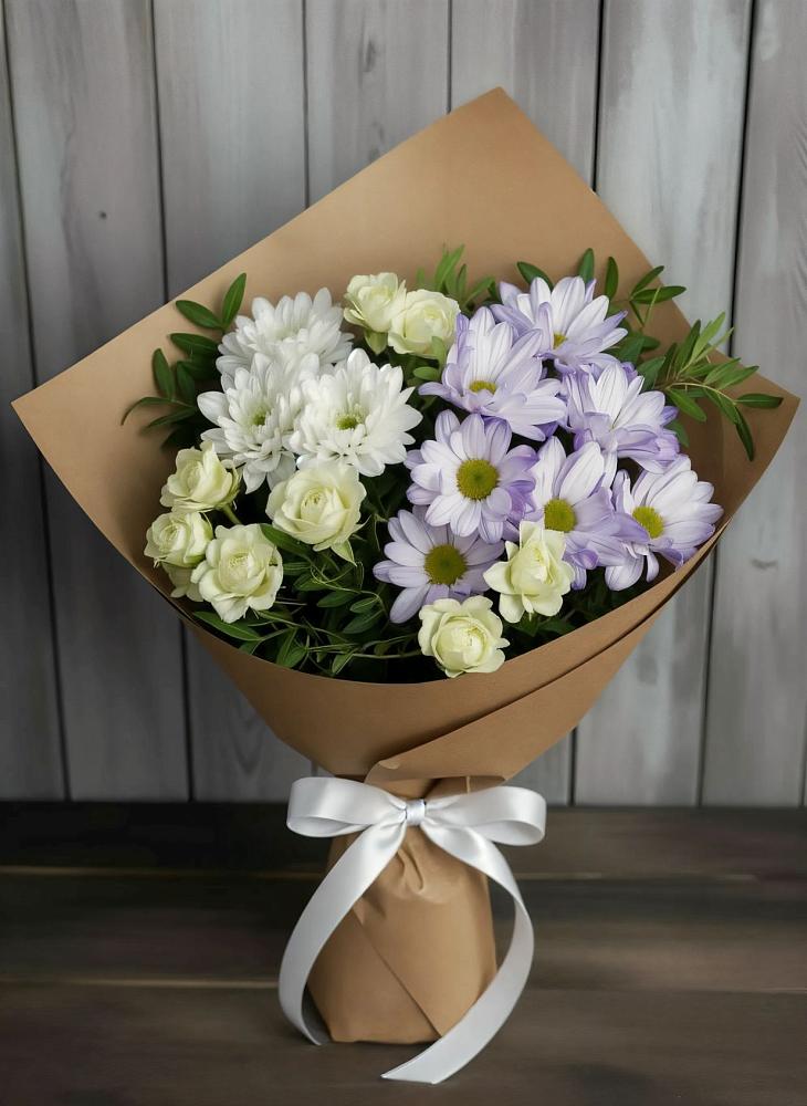 Букет цветов из: Хризантемы и Розы в Долгое Ледово